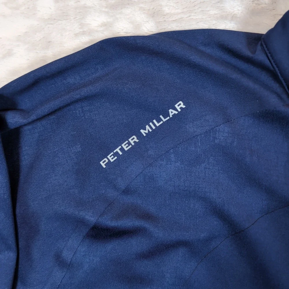 Peter Millar Verge Windowpane‎ 1/4-Zip Pullover Mens XL Navy Blue Golf Athletic